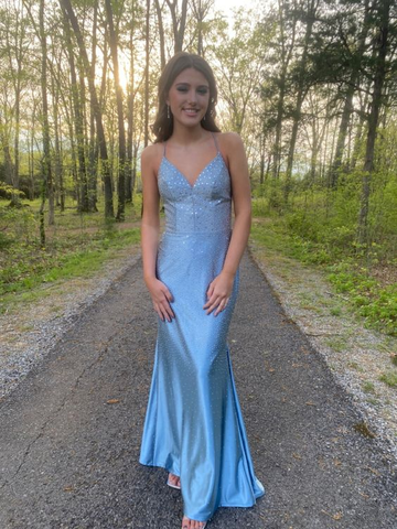 Blue Mermaid Beaded Long Prom Dress Evening Dress HZ1023